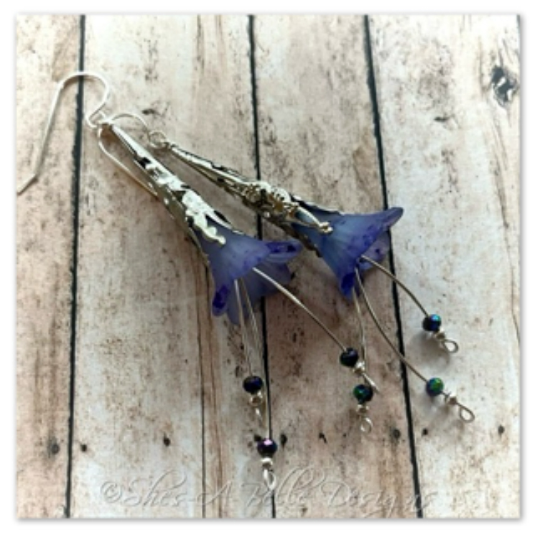 Forget-Me-Not Fairy Flower Trumpet Cascade Earrings in Silver, Lucite Flower Earrings