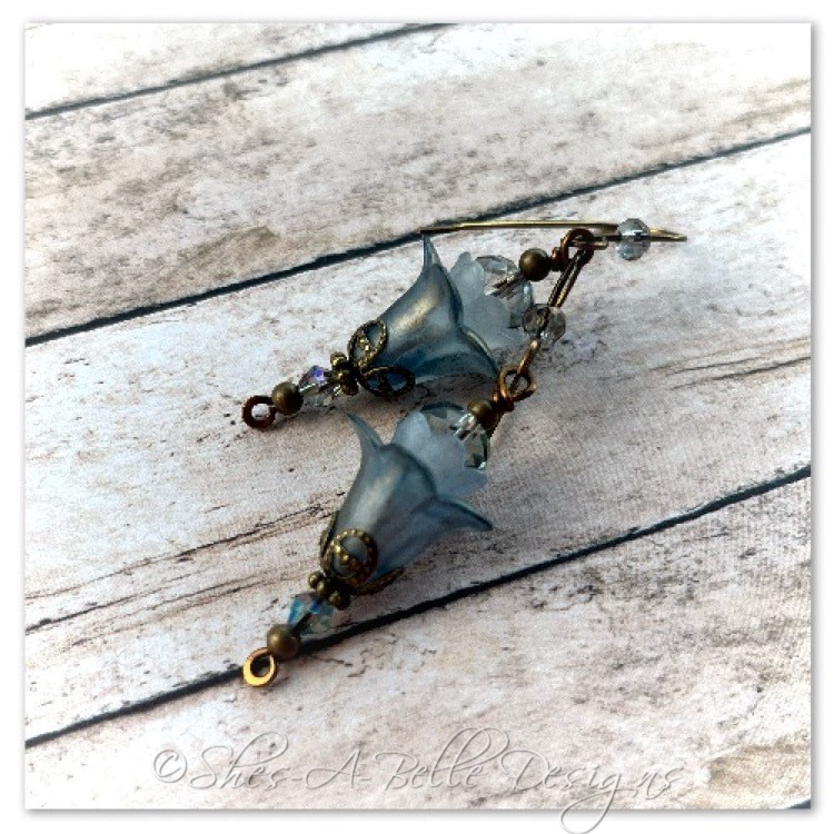 Blueberry Fairy Flower Upside Down Drop Earrings in Antique Bronze, Lucite Flower Earrings