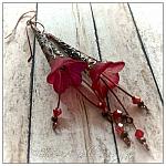 Cherry Blossom Fairy Flower Trumpet Cascade Earrings in Antique Copper, Lucite Flower Earrings