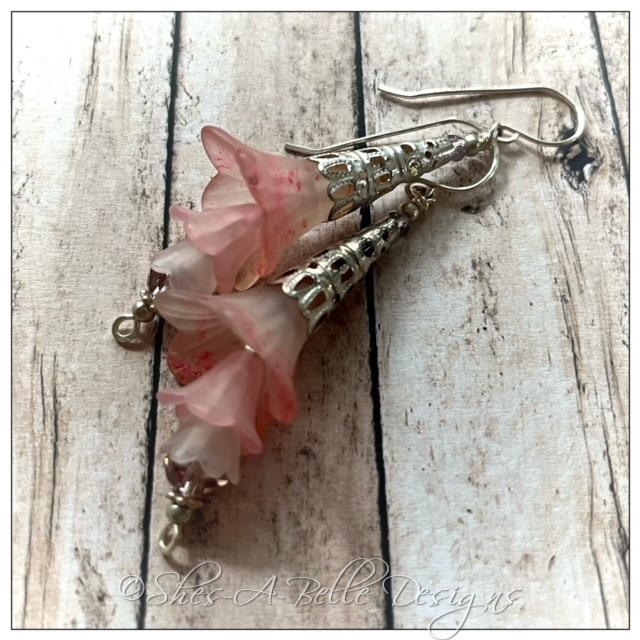Apple Blossom Fairy Flower Trumpet Drop Earrings in Bright Silver, Lucite Flower Earrings