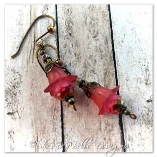 Cherry Blossom Fairy Flower Drop Earrings in Antique Bronze, Lucite Flower Earrings