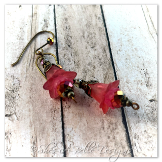 Cherry Blossom Fairy Flower Drop Earrings in Antique Bronze, Lucite Flower Earrings