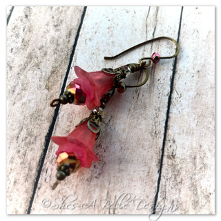 Cherry Blossom Fairy Flower Drop Earrings in Antique Bronze, Lucite Flower Earrings