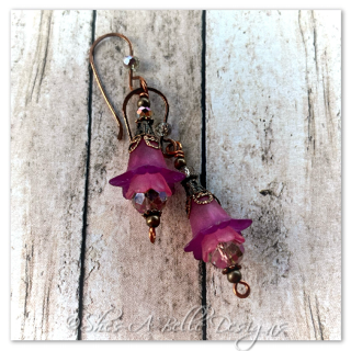 Clover Fairy Flower Drop Earrings in Antique Copper, Lucite Flower Earrings