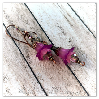 Clover Fairy Flower Drop Earrings in Antique Copper, Lucite Flower Earrings