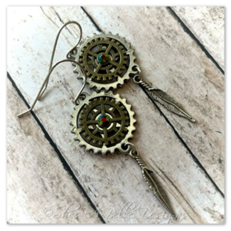 Gearhead Earrings in Antique Silver and Bronze, Steampunk Earrings