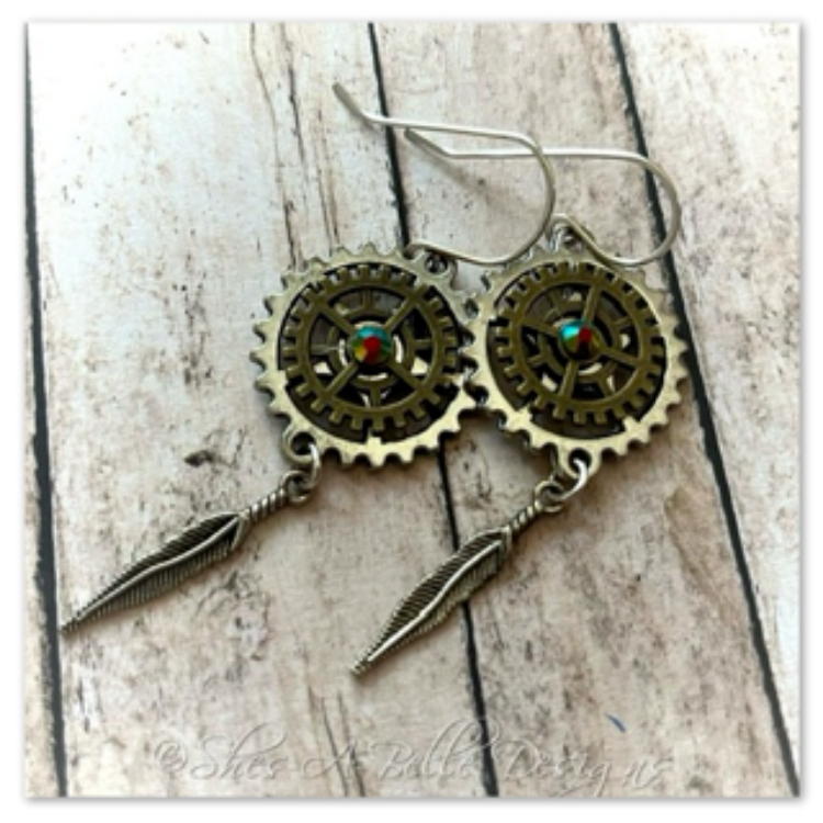 Gearhead Earrings in Antique Silver and Bronze, Steampunk Earrings