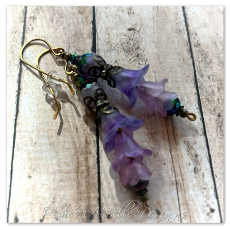 Canterbury Bells Fairy Flower Vine Earrings in Antique Bronze, Lucite Flower Earrings