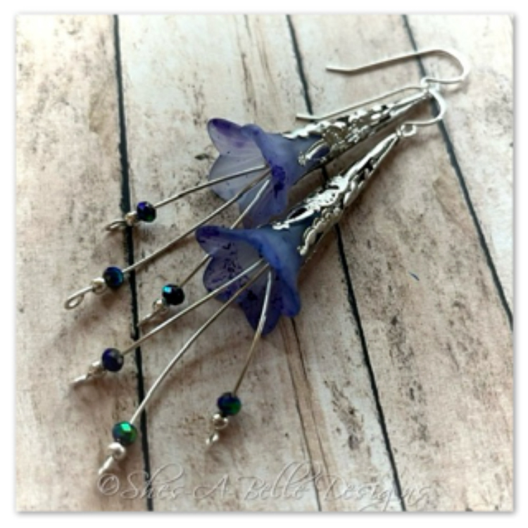 Forget-Me-Not Fairy Flower Trumpet Cascade Earrings in Silver, Lucite Flower Earrings