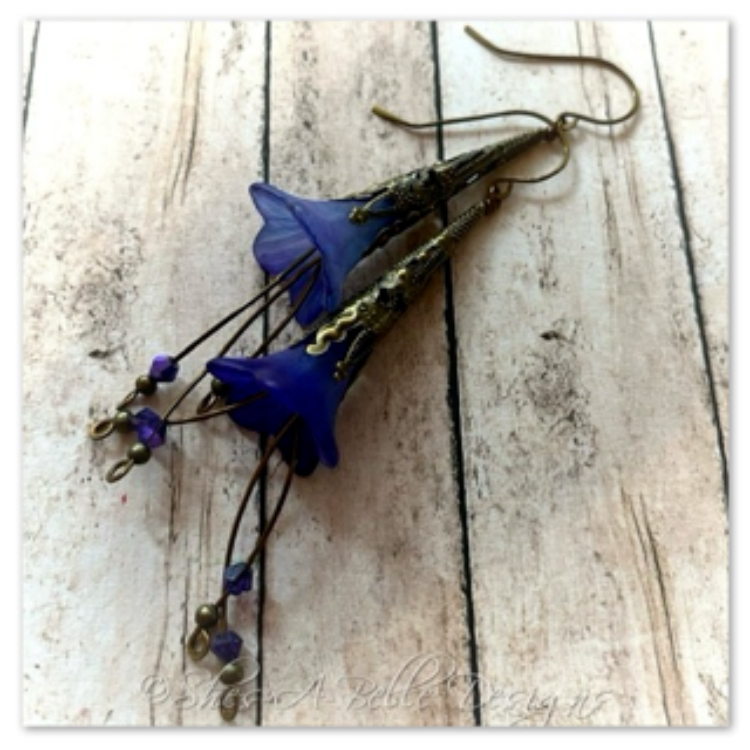 Morning Glory Fairy Flower Trumpet Cascade Earrings in Antique Bronze, Lucite Flower Earrings