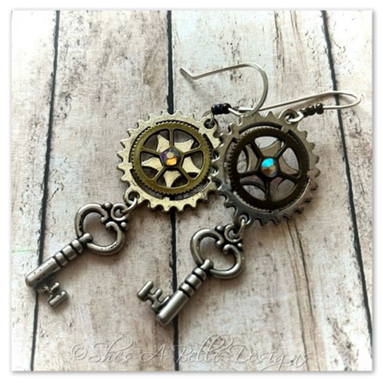 Gearhead Steampunk Earrings in Antique Silver and Antique Bronze, Steampunk Style