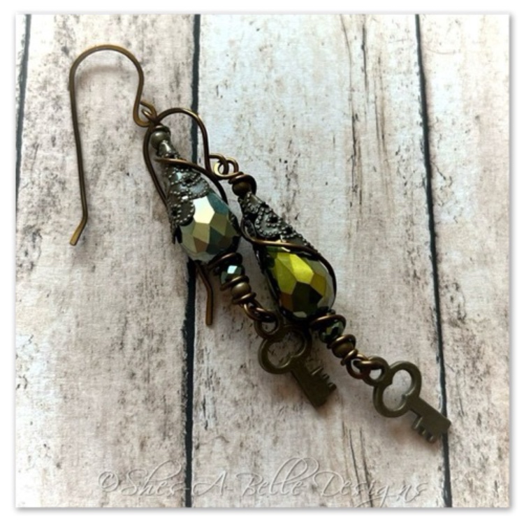 The Locksmith Antique Skeleton Key Charm Earrings in Antique Bronze, Steampunk Earrings