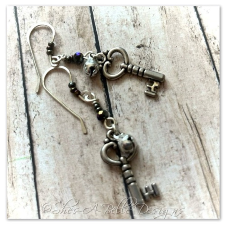 The Locksmith Antique Skeleton Key Earrings in Antique Silver, Steampunk Earrings