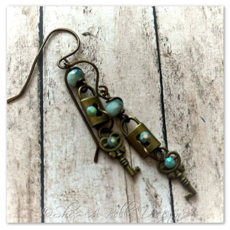 The Locksmith Antique Lock and Skeleton Key Earrings in Antique Bronze, Steampunk Earrings