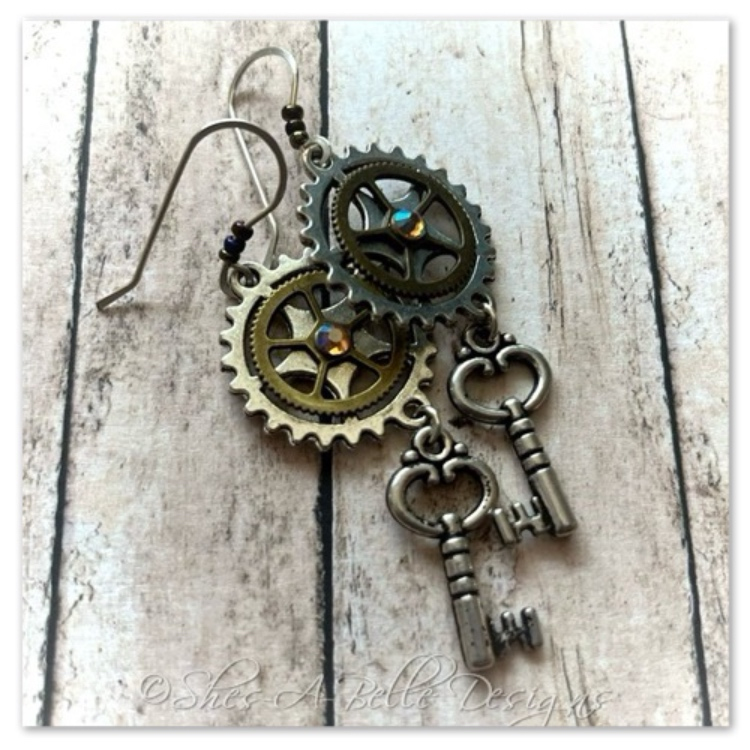 Gearhead Steampunk Earrings in Antique Silver and Antique Bronze, Steampunk Style