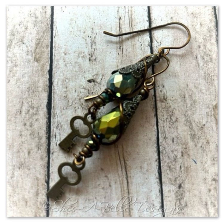 The Locksmith Antique Skeleton Key Charm Earrings in Antique Bronze, Steampunk Earrings