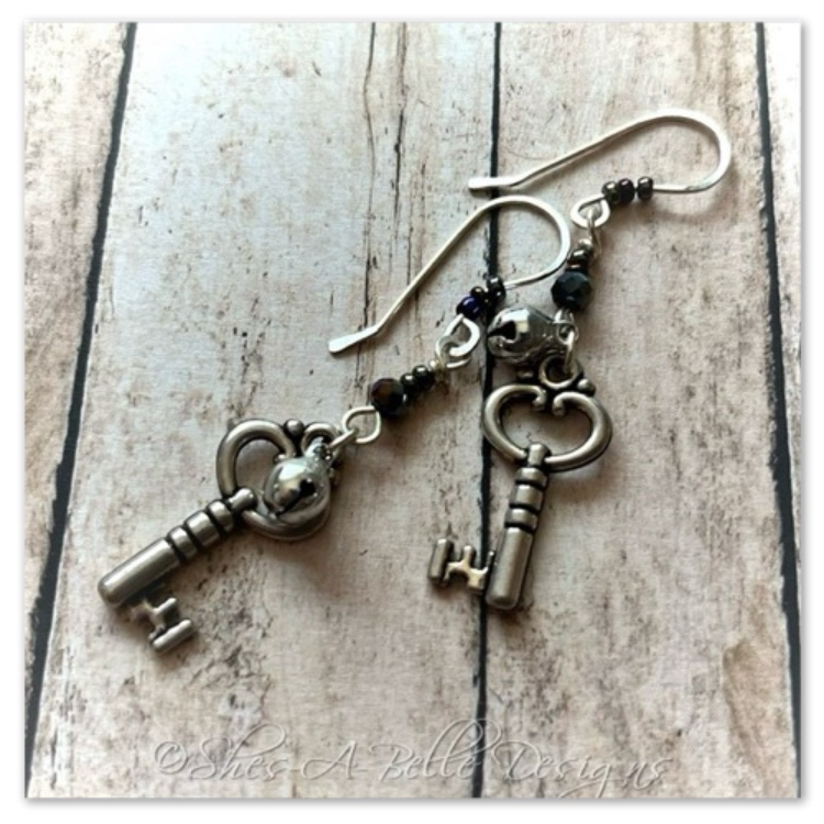 The Locksmith Antique Skeleton Key Earrings in Antique Silver, Steampunk Earrings