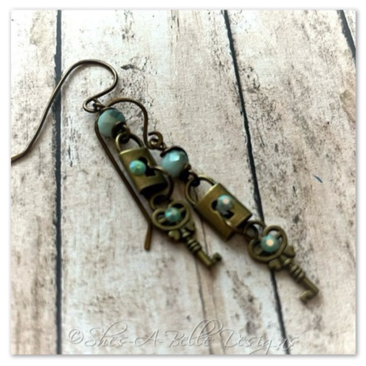 The Locksmith Antique Lock and Skeleton Key Earrings in Antique Bronze, Steampunk Earrings