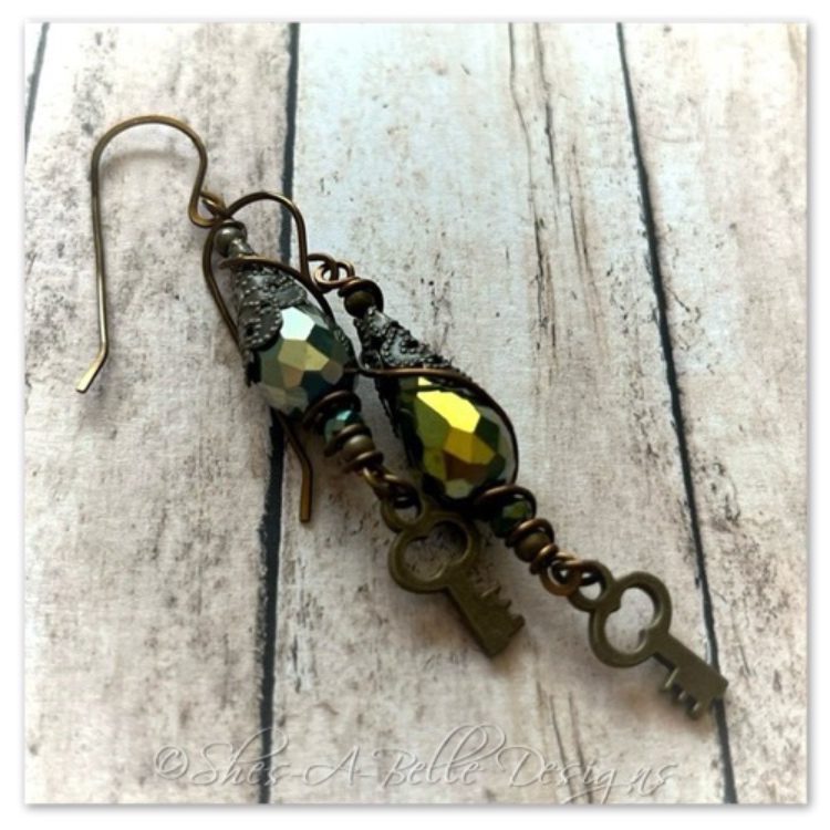 The Locksmith Antique Skeleton Key Charm Earrings in Antique Bronze, Steampunk Earrings