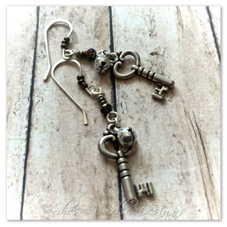 The Locksmith Antique Skeleton Key Earrings in Antique Silver, Steampunk Earrings