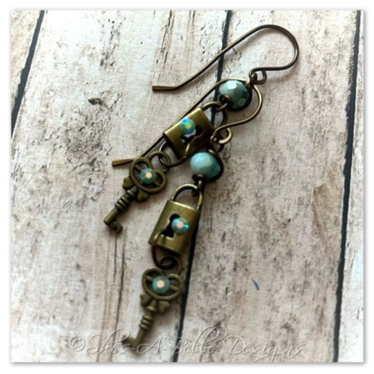 The Locksmith Antique Lock and Skeleton Key Earrings in Antique Bronze, Steampunk Earrings