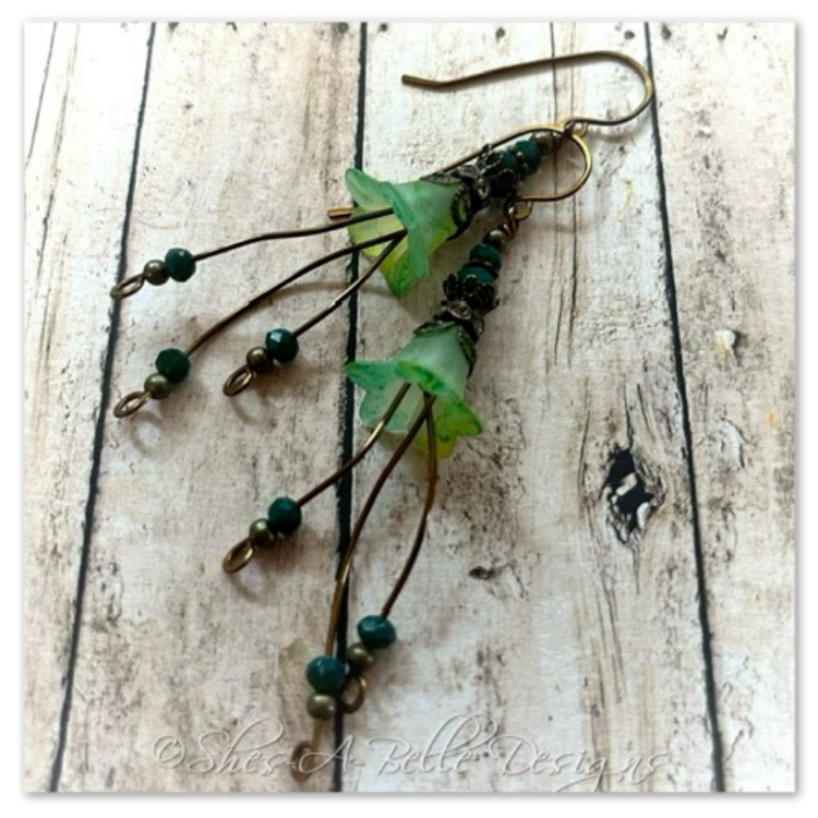 Citrus Fairy Flower Cascade Earrings in Antique Bronze, Lucite Flower Earrings