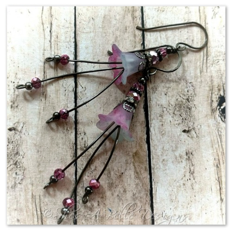 Apple Blossom Fairy Flower Cascade Earrings in Gunmetal, Lucite Flower Earrings