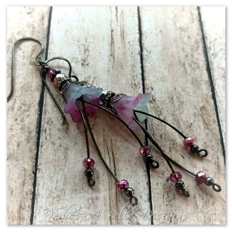 Apple Blossom Fairy Flower Cascade Earrings in Gunmetal, Lucite Flower Earrings