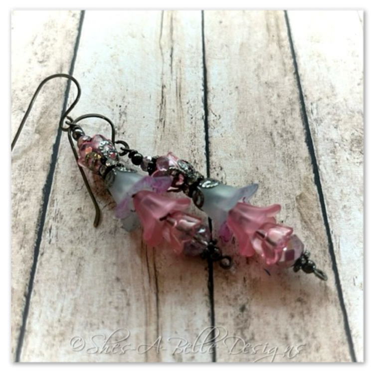 Apple Blossom Fairy Flower Vine Earrings in Gunmetal, Lucite Flower Earrings