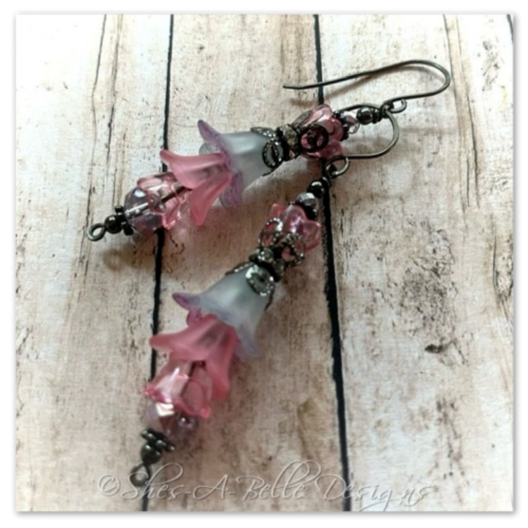 Apple Blossom Fairy Flower Vine Earrings in Gunmetal, Lucite Flower Earrings