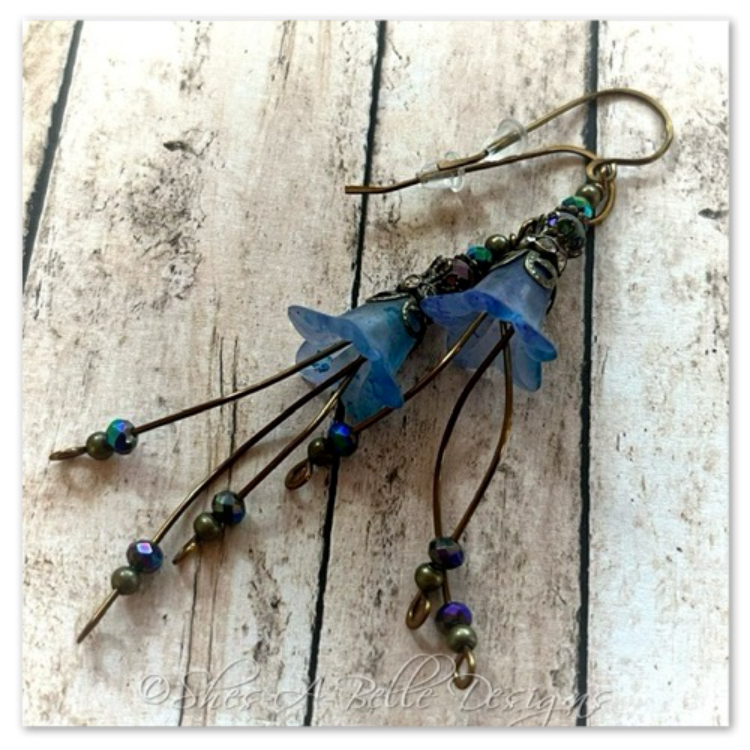 Forget Me Not Fairy Flower Cascade Earrings in Antique Bronze, Lucite Flower Earrings