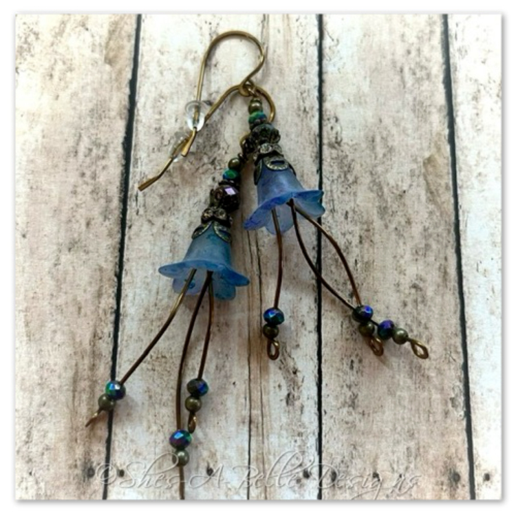 Forget Me Not Fairy Flower Cascade Earrings in Antique Bronze, Lucite Flower Earrings