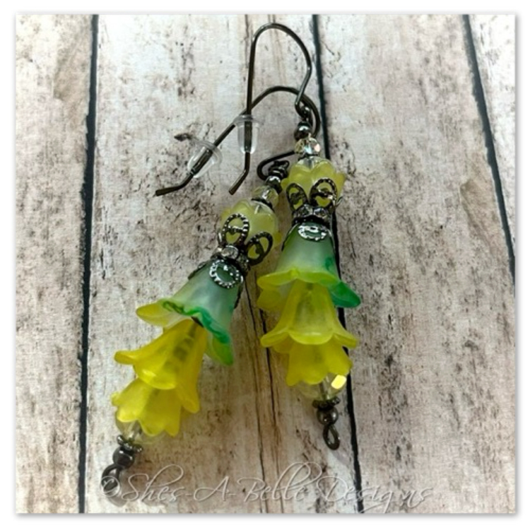 Citrus Fairy Flower Vine Earrings in Gunmetal, Lucite Flower Earrings