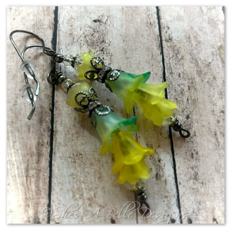 Citrus Fairy Flower Vine Earrings in Gunmetal, Lucite Flower Earrings