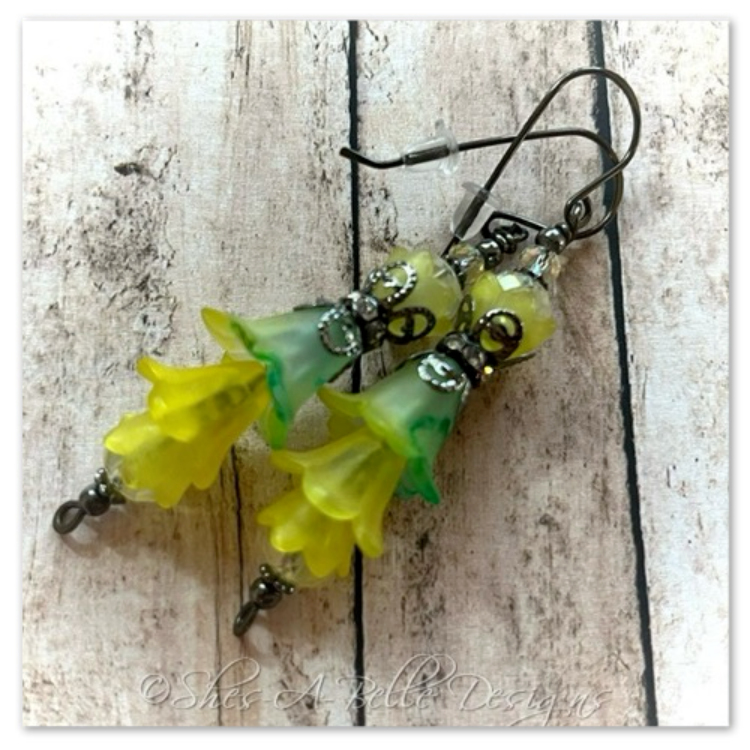 Citrus Fairy Flower Vine Earrings in Gunmetal, Lucite Flower Earrings