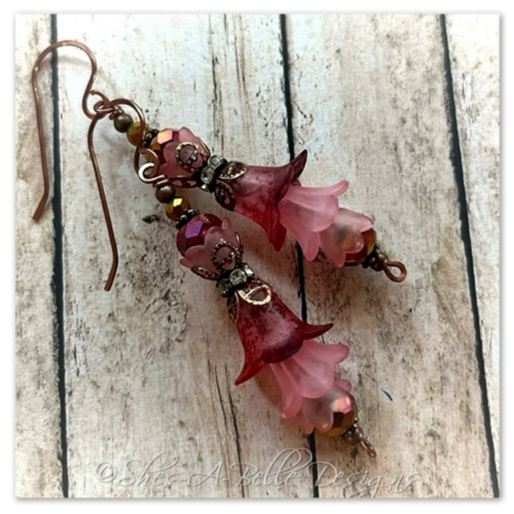 Cherry Blossom Fairy Flower Vine Earrings in Antique Copper, Lucite Flower Earrings