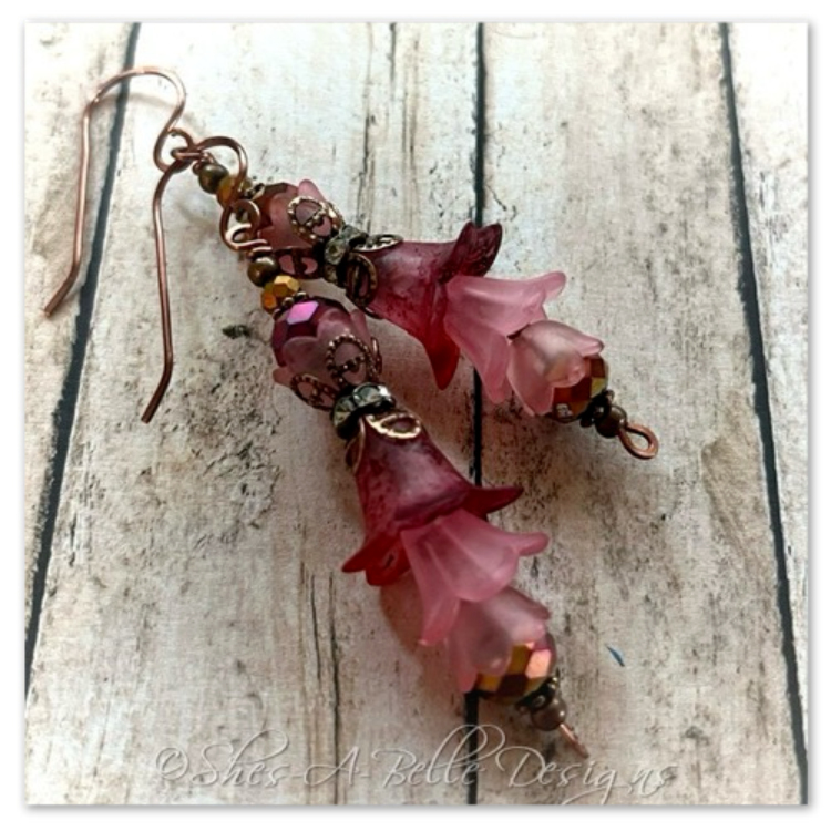 Cherry Blossom Fairy Flower Vine Earrings in Antique Copper, Lucite Flower Earrings