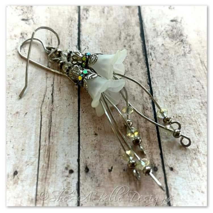 Lemon Drop Fairy Flower Cascade Earrings in Antique Silver, Lucite Flower Earrings