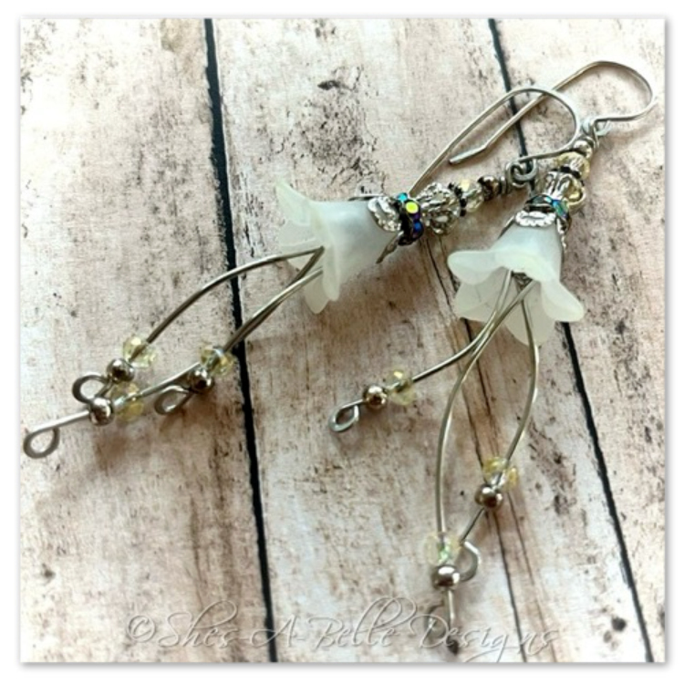 Lemon Drop Fairy Flower Cascade Earrings in Antique Silver, Lucite Flower Earrings